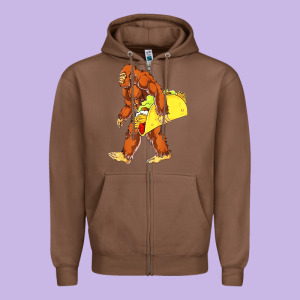 Bigfoot Carrying Taco Zipper Hoodie Designed By Designefamous
