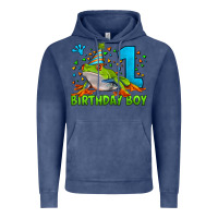 Vintage Denim birthday boy frog age 1 Vintage Hoodie - LillyAllenDesigns