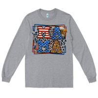 Heather Grey Army Veteran mama leopard frame 4th of July Long Sleeve Tee - LillyAllenDesigns
