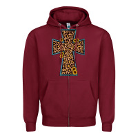 Burgundy leopard sunflower cross Zipper Hoodie - JahusDesignShop