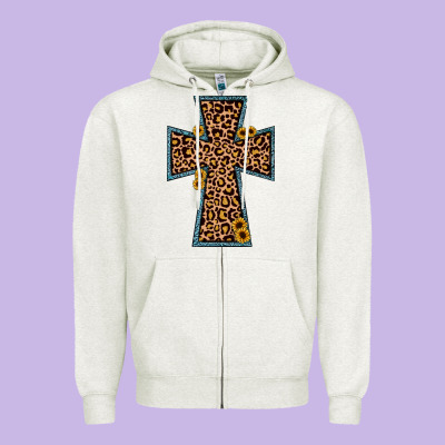 Leopard Sunflower Cross Zipper Hoodie Designed By Jahusdesignshop