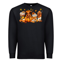 Black Fall Autumn cow pumpkin coffee cups Premium Sweatshirt - RanaPortraitStore