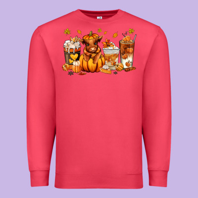 Fall Autumn Cow Pumpkin Coffee Cups Premium Sweatshirt Designed By Ranaportraitstore