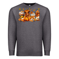 Charcoal Heather Fall Autumn cow pumpkin coffee cups Premium Sweatshirt - RanaPortraitStore