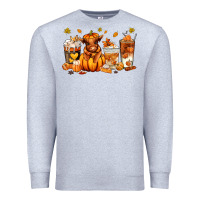 Heather Grey Fall Autumn cow pumpkin coffee cups Premium Sweatshirt - RanaPortraitStore
