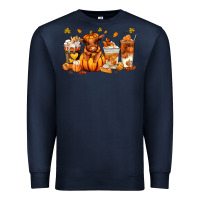Navy Fall Autumn cow pumpkin coffee cups Premium Sweatshirt - RanaPortraitStore