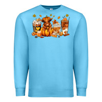 Ocean Blue Fall Autumn cow pumpkin coffee cups Premium Sweatshirt - RanaPortraitStore