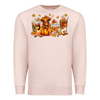 Pale Pink Fall Autumn cow pumpkin coffee cups Premium Sweatshirt - RanaPortraitStore