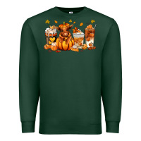 Sports Green Fall Autumn cow pumpkin coffee cups Premium Sweatshirt - RanaPortraitStore