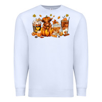 White Fall Autumn cow pumpkin coffee cups Premium Sweatshirt - RanaPortraitStore