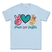 Dusty Blue peace love easter with bunny and butterfly Classic Tee - Artiststas