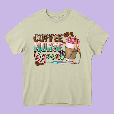 Coffee Nurse Repeat Heavy Core Tee Designed By Cowgirlartshop