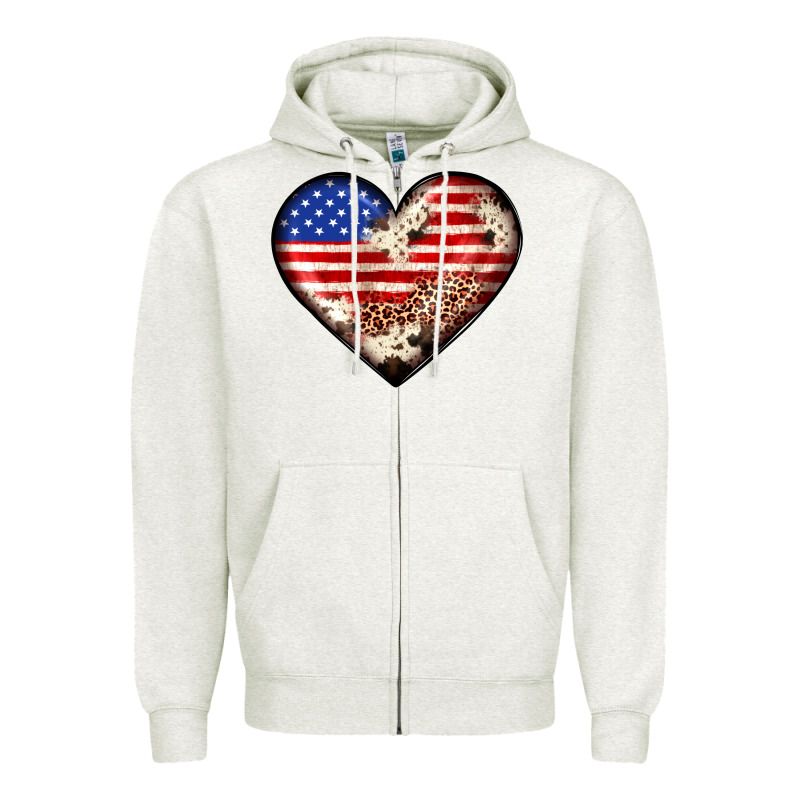 Western Usa Flag Heart Zipper Hoodie by JahusDesignShop | Teevron