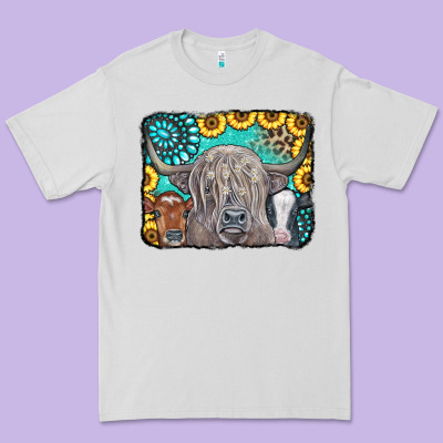 Cows Glitter Turquoise Leopard Sunflowers Premium Tee Designed By Cowcowdesign