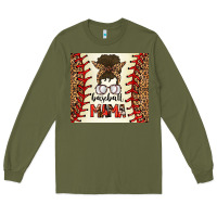 Army Green Baseball Mom Messy Bun Long Sleeve Tee - CowhideDigitalArt