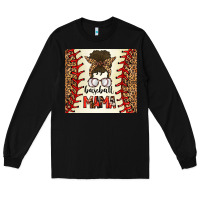 Black Baseball Mom Messy Bun Long Sleeve Tee - CowhideDigitalArt