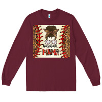 Burgundy Baseball Mom Messy Bun Long Sleeve Tee - CowhideDigitalArt