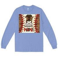 Colony Blue Baseball Mom Messy Bun Long Sleeve Tee - CowhideDigitalArt