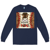 Navy Baseball Mom Messy Bun Long Sleeve Tee - CowhideDigitalArt