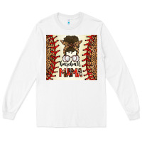 White Baseball Mom Messy Bun Long Sleeve Tee - CowhideDigitalArt