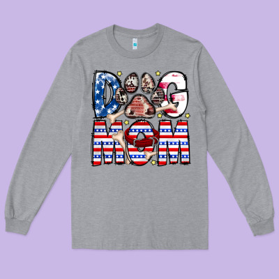 American Dog Mom Long Sleeve Tee Designed By Cowhidedigitalart