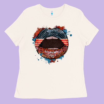 American Flag Lips 4th Of July Ladies Tee Designed By Fadigitalartstudio