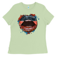 Matcha American flag lips 4th of july Ladies Tee - FaDigitalArtStudio