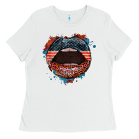 White American flag lips 4th of july Ladies Tee - FaDigitalArtStudio