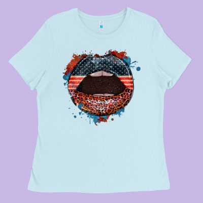 American Flag Lips 4th Of July Ladies Tee Designed By Fadigitalartstudio