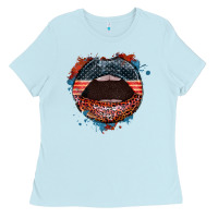 Baby Blue American flag lips 4th of july Ladies Tee - FaDigitalArtStudio