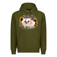 Army Green hedgehog with sunflowers and leopard Premium Hoodie - Jasminsmagicworld
