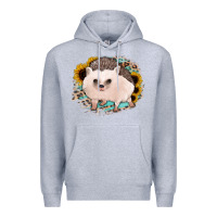 Heather Grey hedgehog with sunflowers and leopard Premium Hoodie - Jasminsmagicworld
