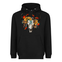 Black Fall Bull Skull Heavyweight Hoodie - RanaPortraitStore