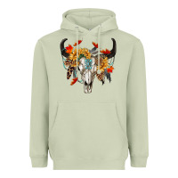 Matcha Fall Bull Skull Heavyweight Hoodie - RanaPortraitStore