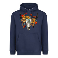Navy Fall Bull Skull Heavyweight Hoodie - RanaPortraitStore