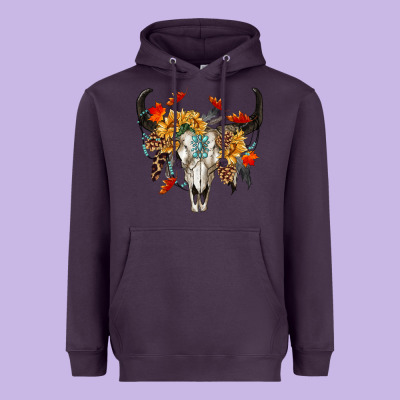 Fall Bull Skull Heavyweight Hoodie Designed By Ranaportraitstore