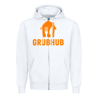White Grubhub t-shirt Zipper Hoodie - DesigneFamous