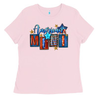Bubblegum Pink American mini 4th of july Ladies Tee - FaDigitalArtStudio