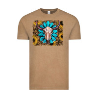 Vintage Coffee leopard sunflowers and gemstone skull Vintage Tee - RanaPortraitStore
