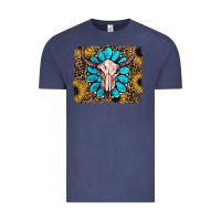 Vintage Denim leopard sunflowers and gemstone skull Vintage Tee - RanaPortraitStore