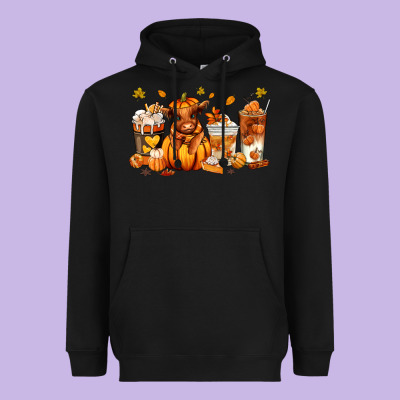Fall Autumn Cow Pumpkin Coffee Cups Heavyweight Hoodie Designed By Ranaportraitstore