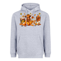 Heather Grey Fall Autumn cow pumpkin coffee cups Heavyweight Hoodie - RanaPortraitStore