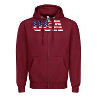 Burgundy usa Zipper Hoodie - DesigneFamous