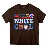 Chocolate Brown Red white cool with gnomies 4th of july Heavy Core Tee - HowdyJamesFarm
