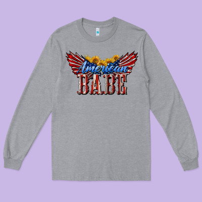 American Babe With Sunflowers Long Sleeve Tee Designed By Lillyallendesigns