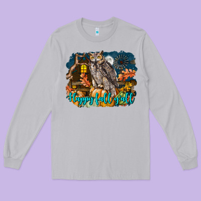 Happy Fall Y'all Owl Long Sleeve Tee Designed By Lillyallendesigns