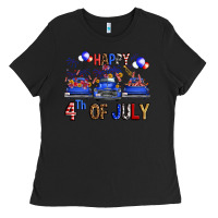Black Western Truck Hello Fourth Of July America Ladies Tee - FaDigitalArtStudio
