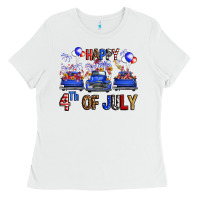 White Western Truck Hello Fourth Of July America Ladies Tee - FaDigitalArtStudio