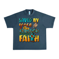 Midnight Navy saved by grace through faith Urban Heavy Tee - BundleAndBundleShop