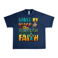 Navy saved by grace through faith Urban Heavy Tee - BundleAndBundleShop